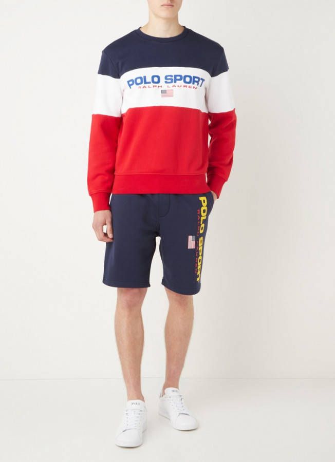 Polo Ralph Lauren Sport Capsule Sweatshort van fleece met grote logoprint in cruise marineblauw online kopen