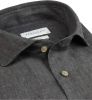 Profuomo casual overhemd grijs met bruine knopen effen linnen slim fit online kopen