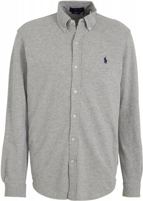 Polo Ralph Lauren Slim-fit piqu&#xE9; overhemd met spelerslogo en knoopsluiting in gem&#xEA;leerd grijs Andover heather online kopen