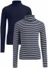 WE Fashion ribgebreide top met col set van 2 donkerblauw/wit online kopen